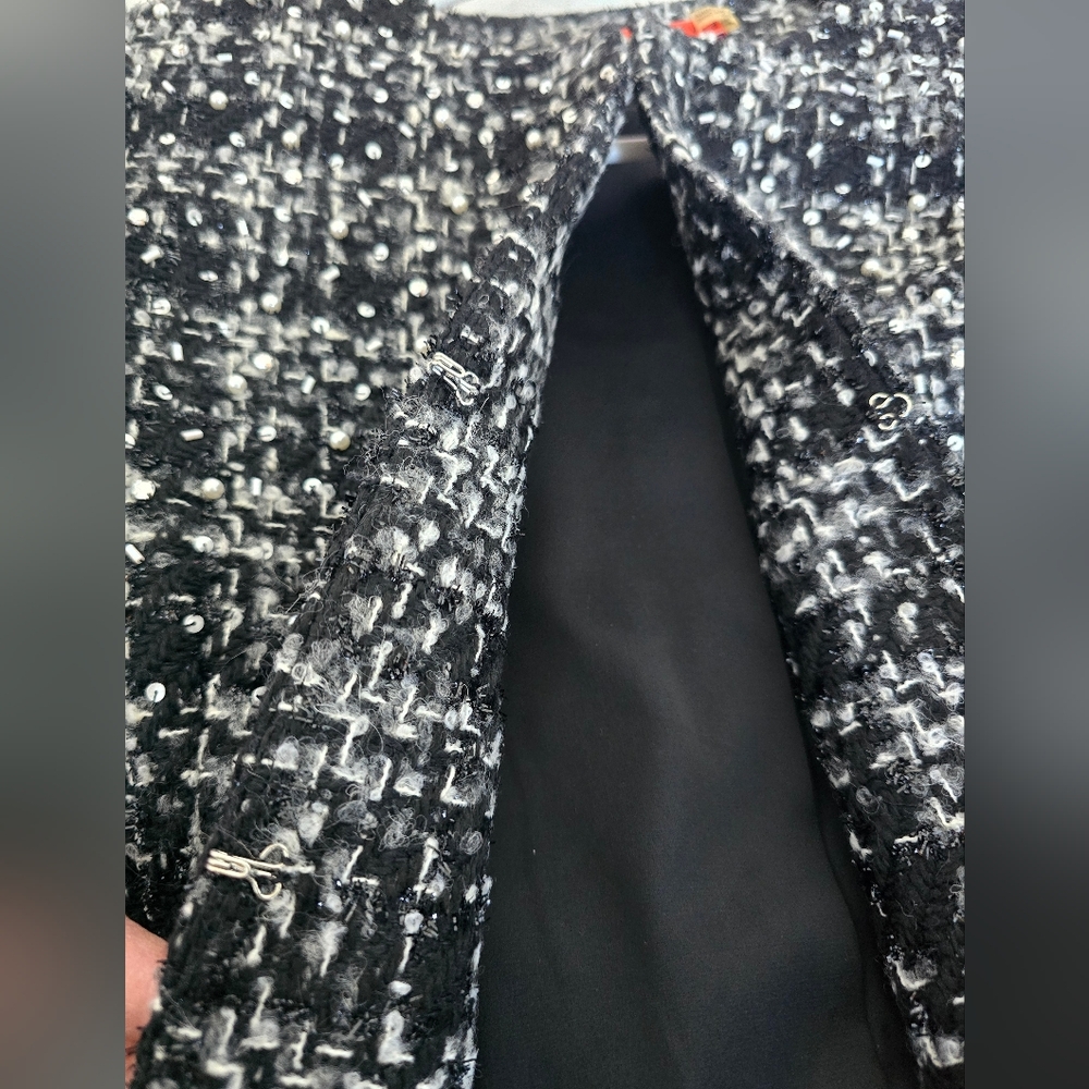 NWT Alice + Olive Black and White Tweed Peals Sequin Jacket Size S - Picture 5 of 10